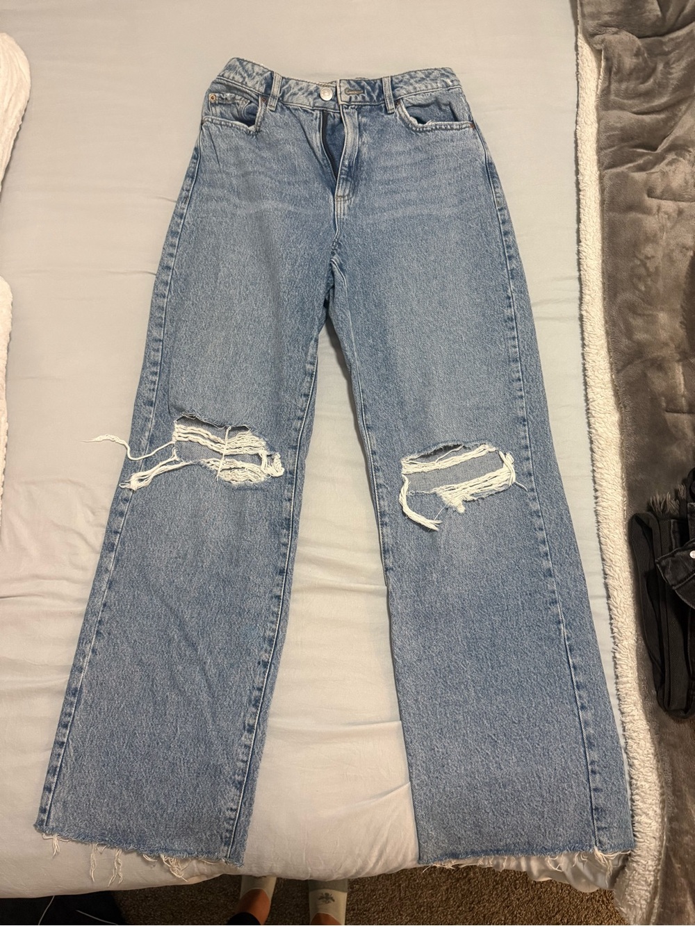 Garage Light Blue Distressed Wide-Leg Jeans